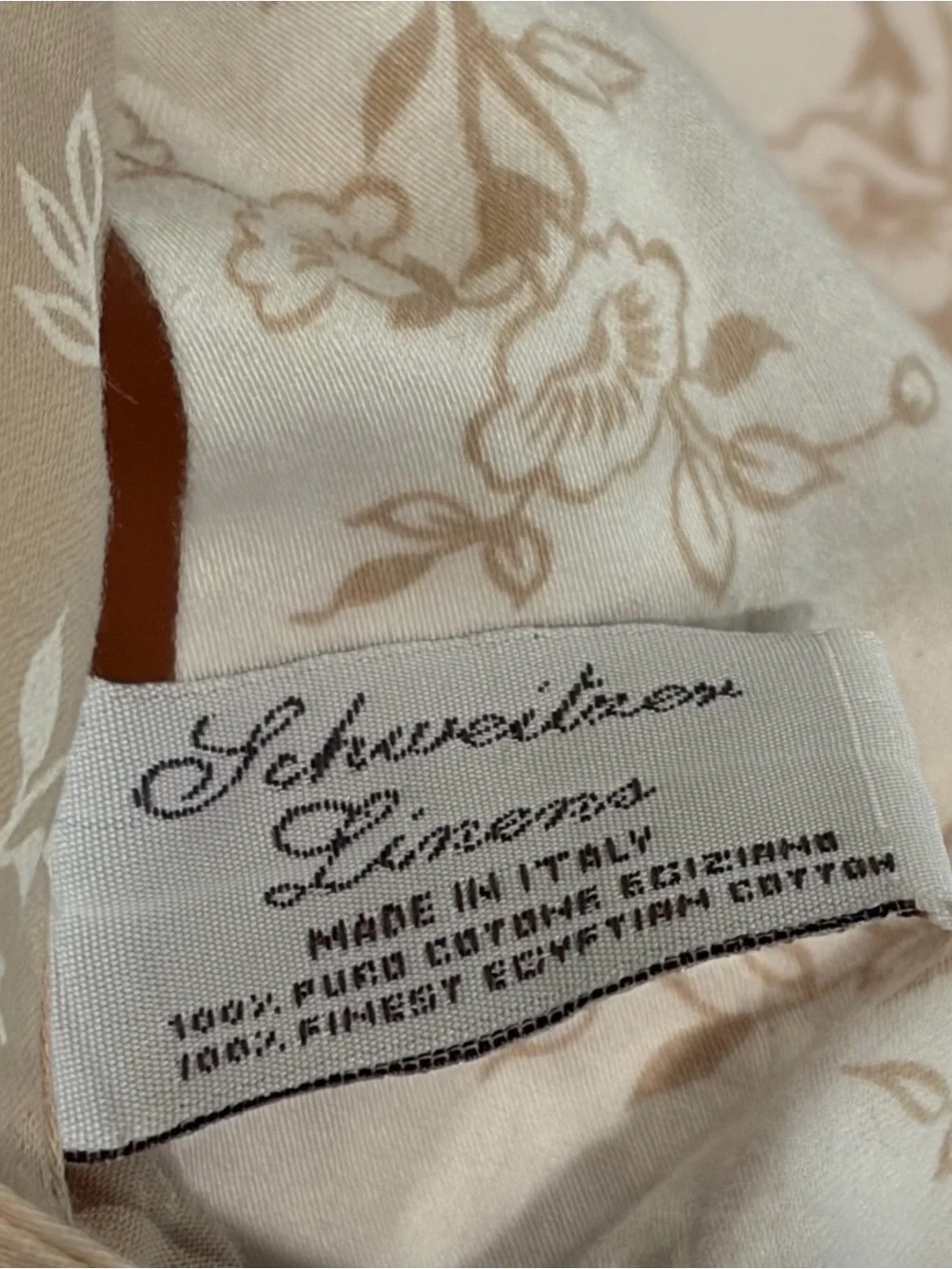 Schweitzer Linen King Duvet Cover & Two Shams Egyptian Cotton Beige Floral Italy